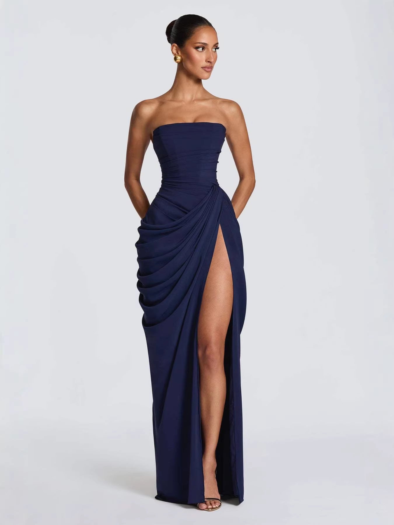 Off-Shoulder Ruffled Slit Dress for Women — Elegant Flowy Ruffle Bardot Dress with High Slit for Party & Special Occasions