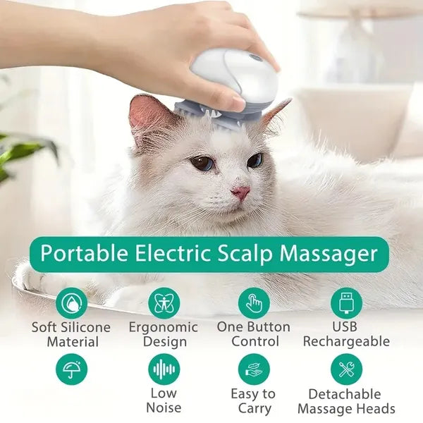 Handheld Electric Cat Massager, Dog Massager, 4 Rotating Massage Heads, Relax Muscles, Cat And Dog Scalp Massager, Pet Gift