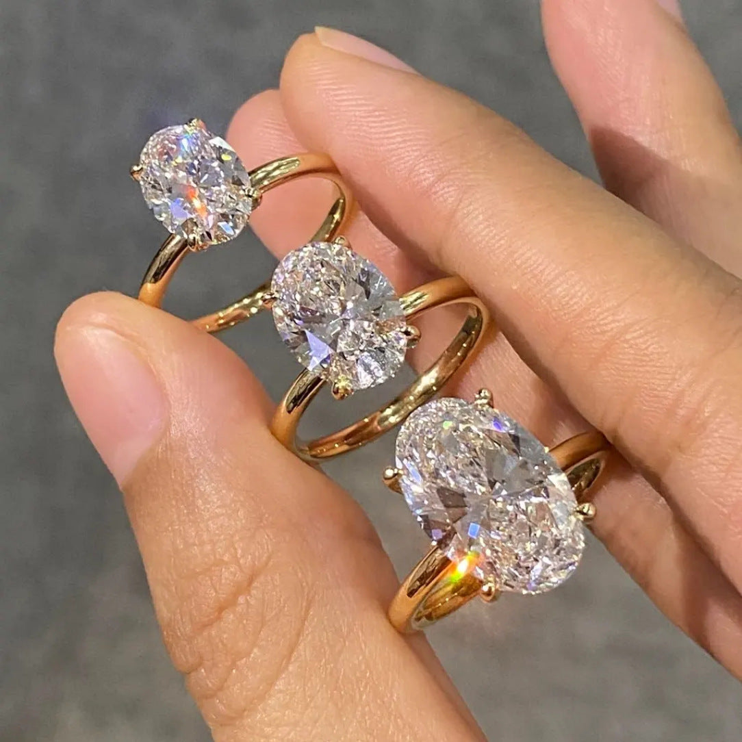 Oval Cut Cubic Zirconia Ring for Women — Solitaire CZ Diamond Alternative Engagement Promise Ring | Silver Rose Gold