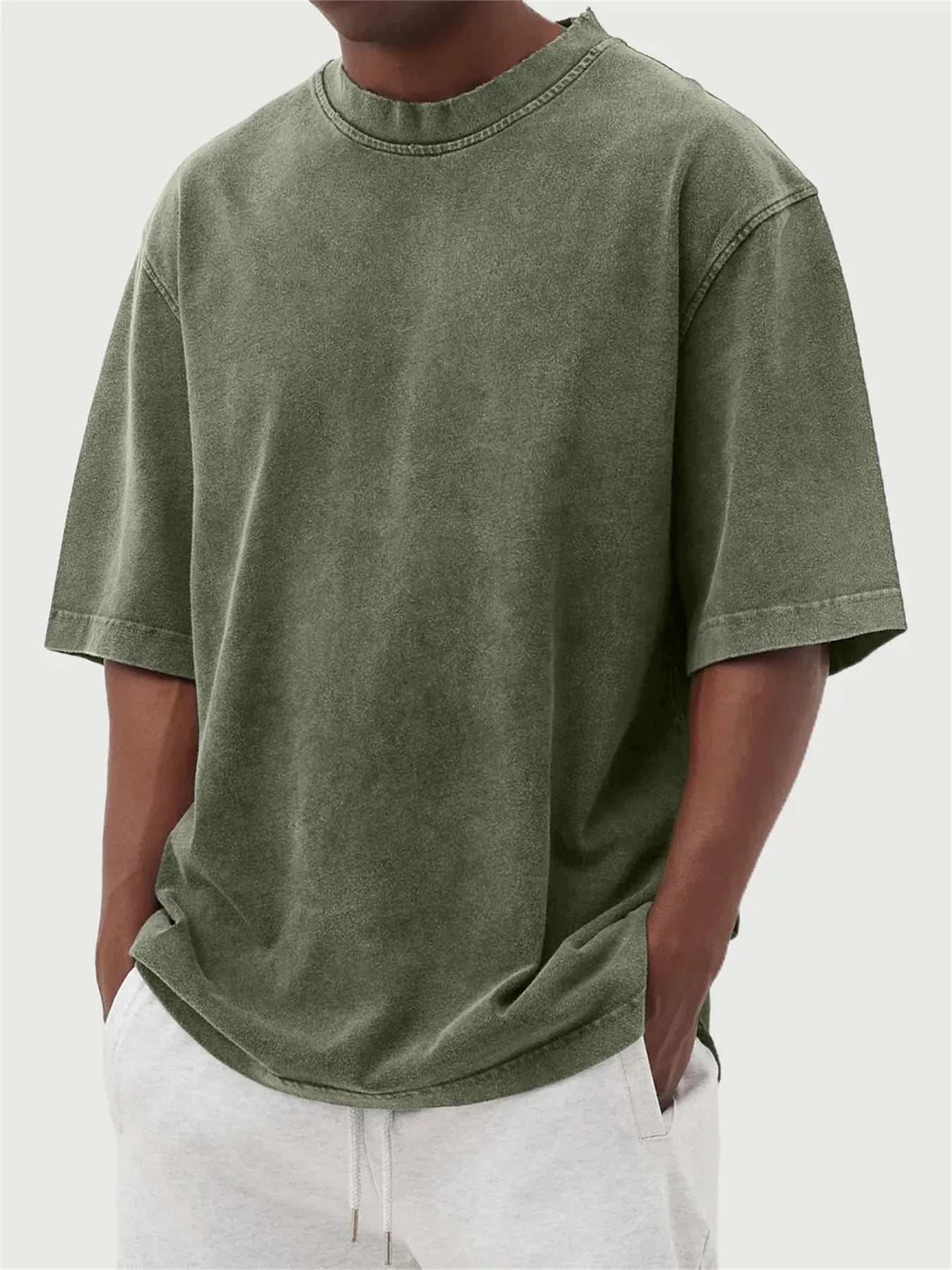 Men's Washed Distressed Pullover T-Shirt — Vintage Acid Wash Oversized Streetwear Tee with Drop Shoulder | Retro Style