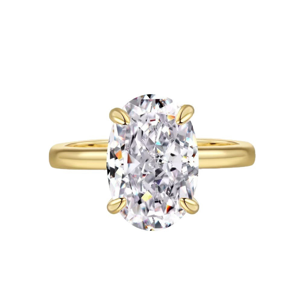 Oval Cut Cubic Zirconia Ring for Women — Solitaire CZ Diamond Alternative Engagement Promise Ring | Silver Rose Gold