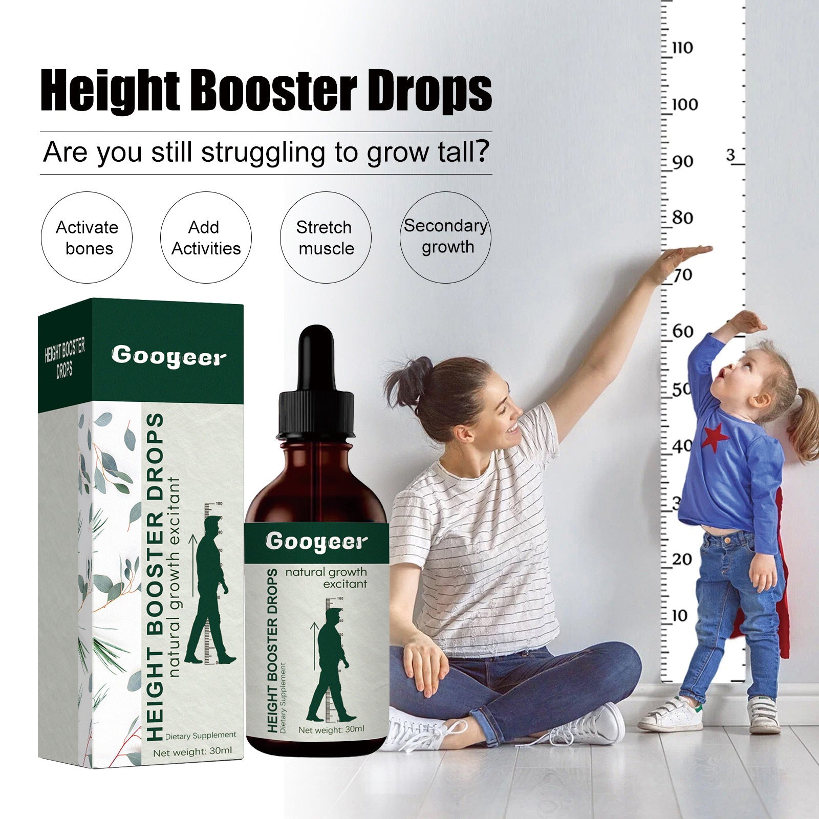 Height Boosting Essential Oil — Natural Herbal Growth Massage Oil for Kids & Teens | Bone Health & Growth Support