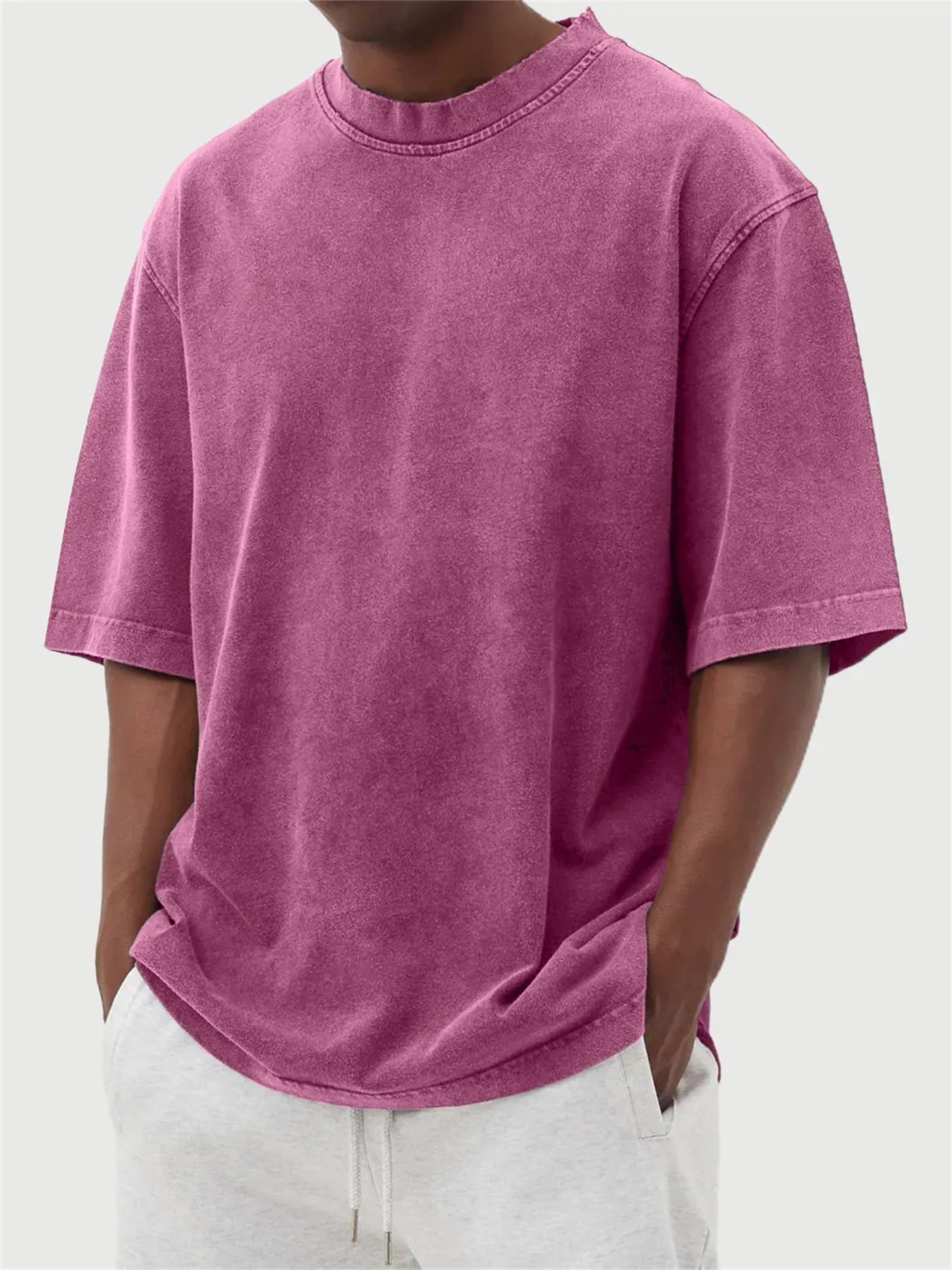 Men's Washed Distressed Pullover T-Shirt — Vintage Acid Wash Oversized Streetwear Tee with Drop Shoulder | Retro Style