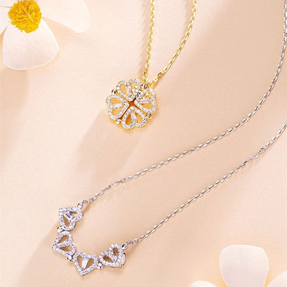 Four-Leaf Clover Heart Necklace — Lucky Charm Pendant Necklace for Women | Faith Hope Love Luck Gift Jewellery
