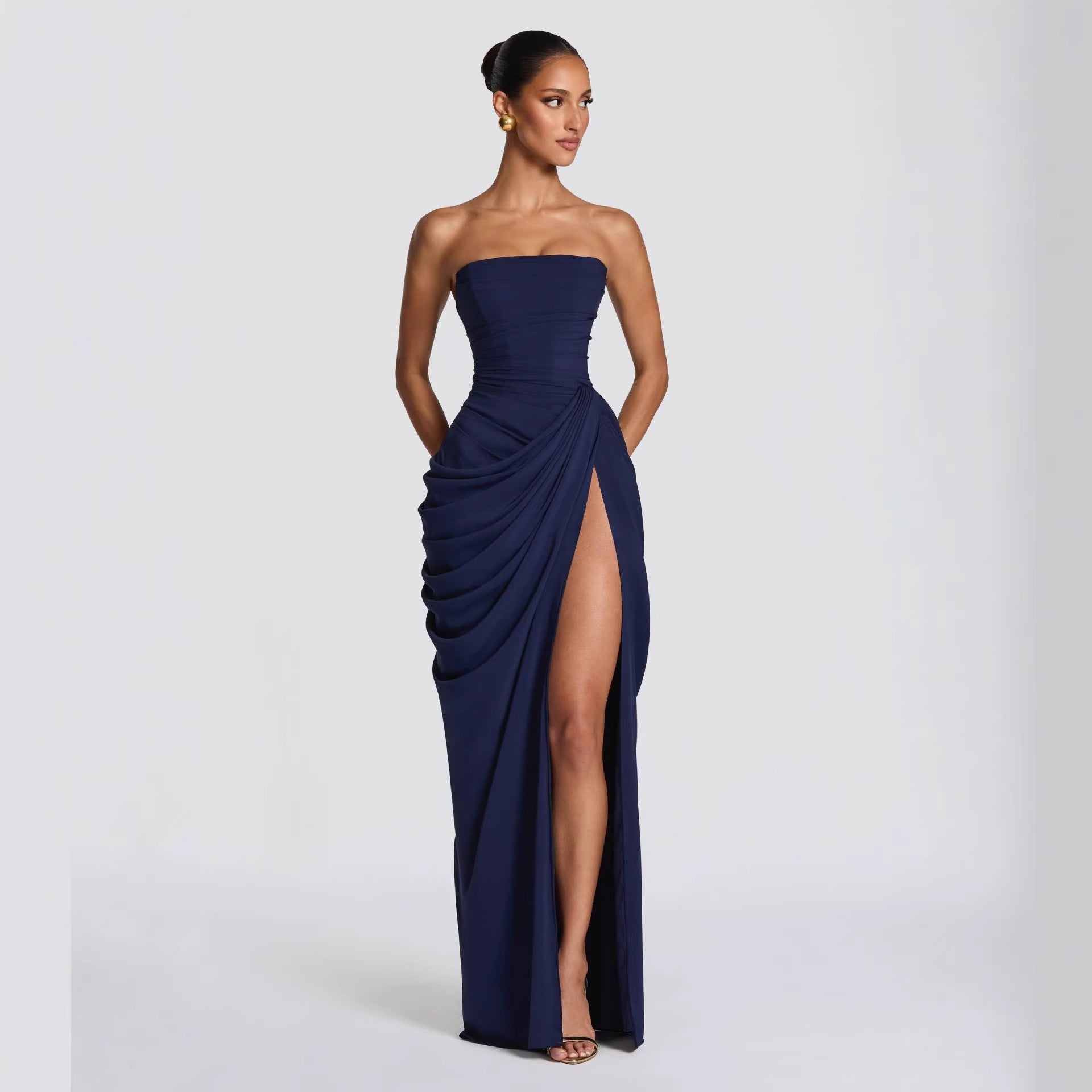Women's Casual Long Sleeve Slim Fit Suspender Maxi Dress — Elegant Floor Length Strappy Bodycon Dress for All Occasions