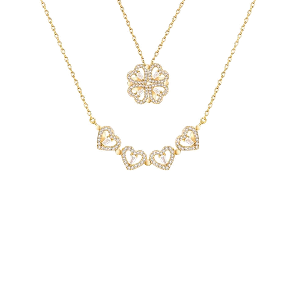 Four-Leaf Clover Heart Necklace — Lucky Charm Pendant Necklace for Women | Faith Hope Love Luck Gift Jewellery