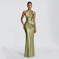 Satin Asymmetric Evening Gown — Women's Elegant Floor Length One Shoulder Formal Dress for Wedding Guest, Gala & Party