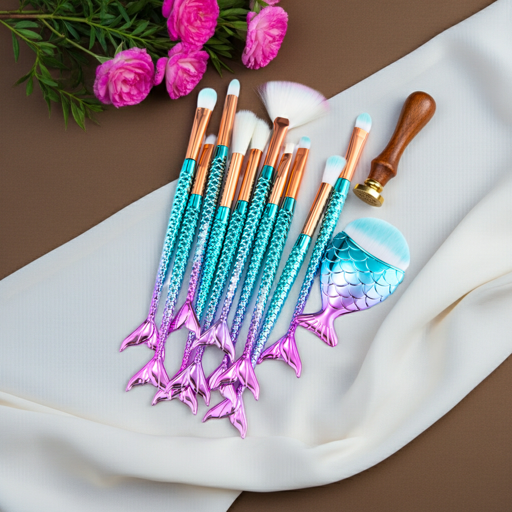 11pcs Makeup Brushes Kit Maquiagem Maquillaje New Mermaid Foundation Eyebrow Eyeliner Cosmetic Makeup Brushes