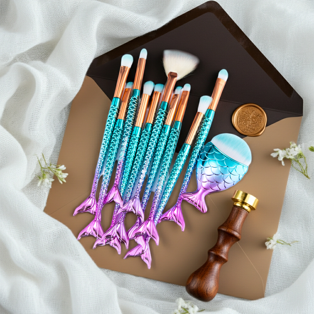 11pcs Makeup Brushes Kit Maquiagem Maquillaje New Mermaid Foundation Eyebrow Eyeliner Cosmetic Makeup Brushes