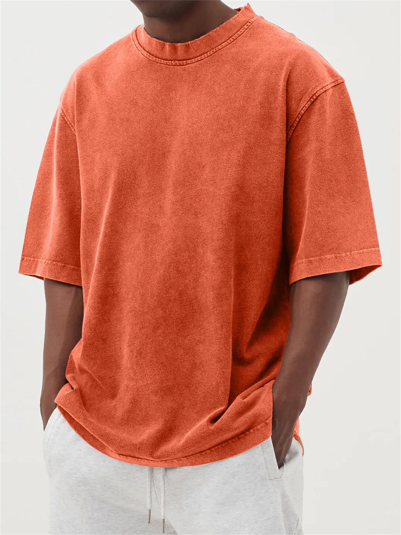 Men's Washed Distressed Pullover T-Shirt — Vintage Acid Wash Oversized Streetwear Tee with Drop Shoulder | Retro Style