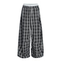 Black White Plaid High Waist Straight Leg Pants for Women — Classic Tartan Trousers for Office Work & Casual Wear