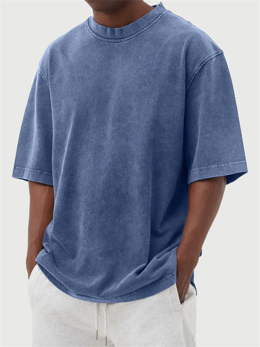 Men's Washed Distressed Pullover T-Shirt — Vintage Acid Wash Oversized Streetwear Tee with Drop Shoulder | Retro Style