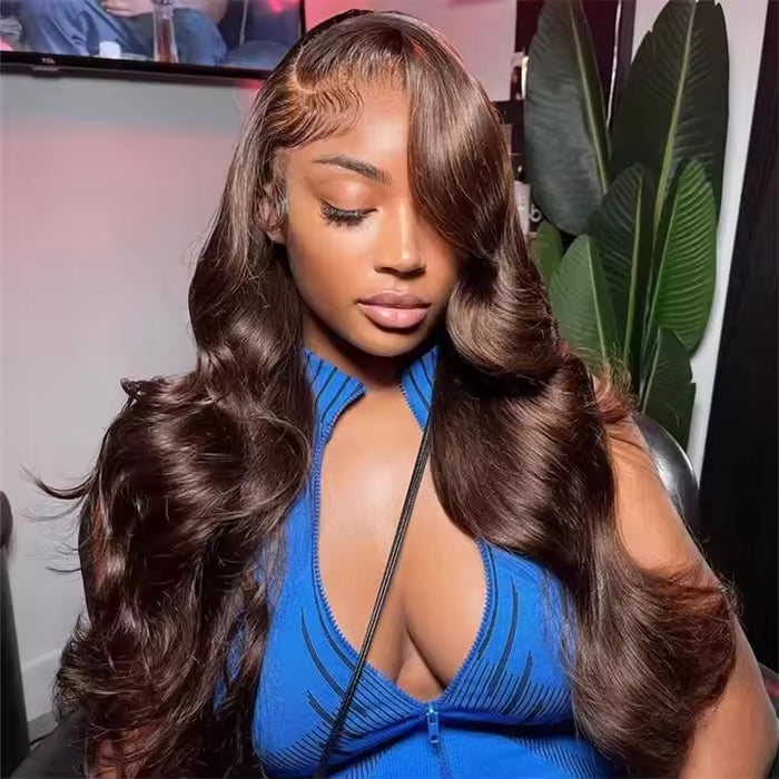 Brown Lace Front Wig Human Hair With Aligned Cuticles Vietnam Wig