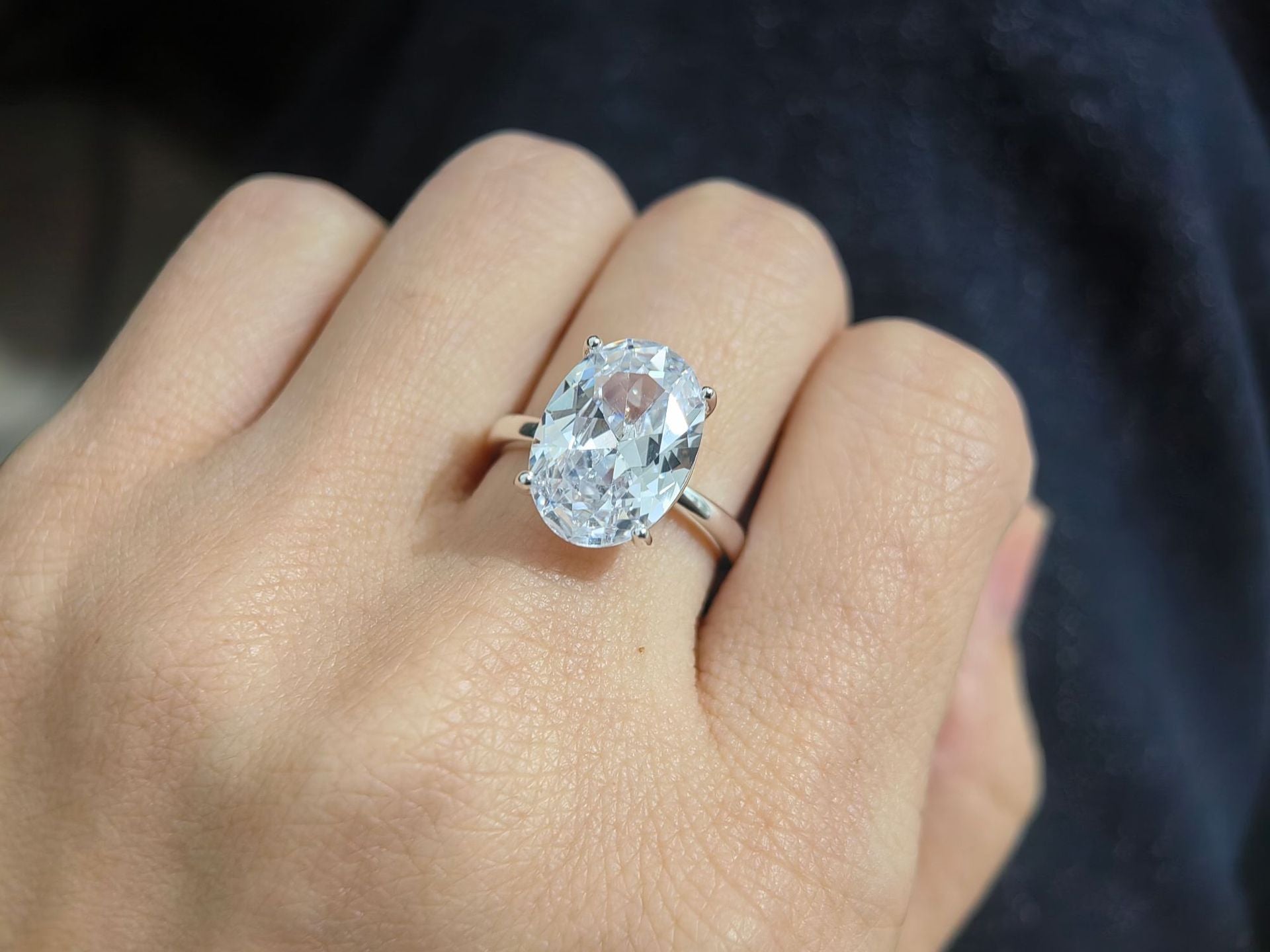 Oval Cut Cubic Zirconia Ring for Women — Solitaire CZ Diamond Alternative Engagement Promise Ring | Silver Rose Gold