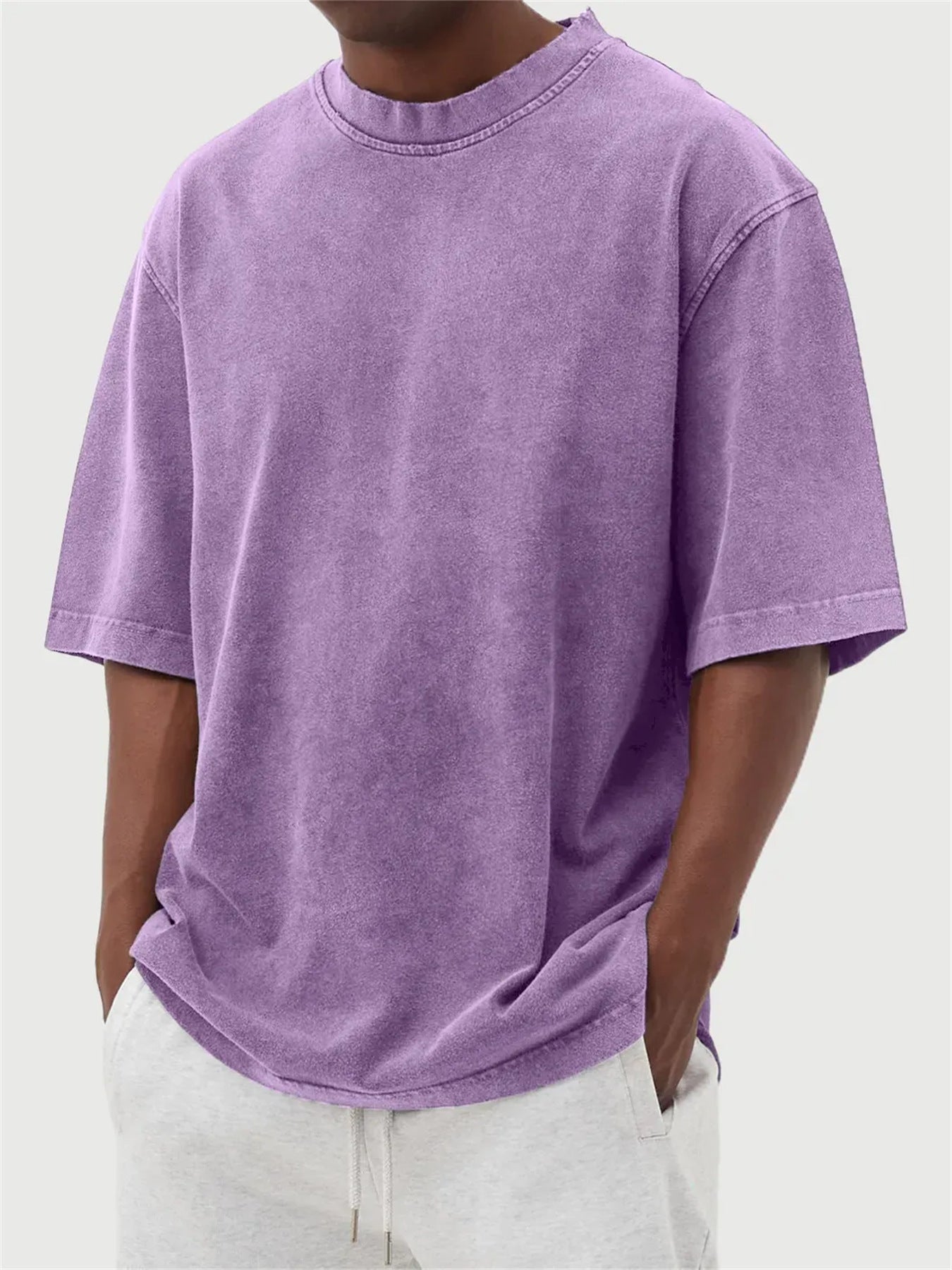 Men's Washed Distressed Pullover T-Shirt — Vintage Acid Wash Oversized Streetwear Tee with Drop Shoulder | Retro Style