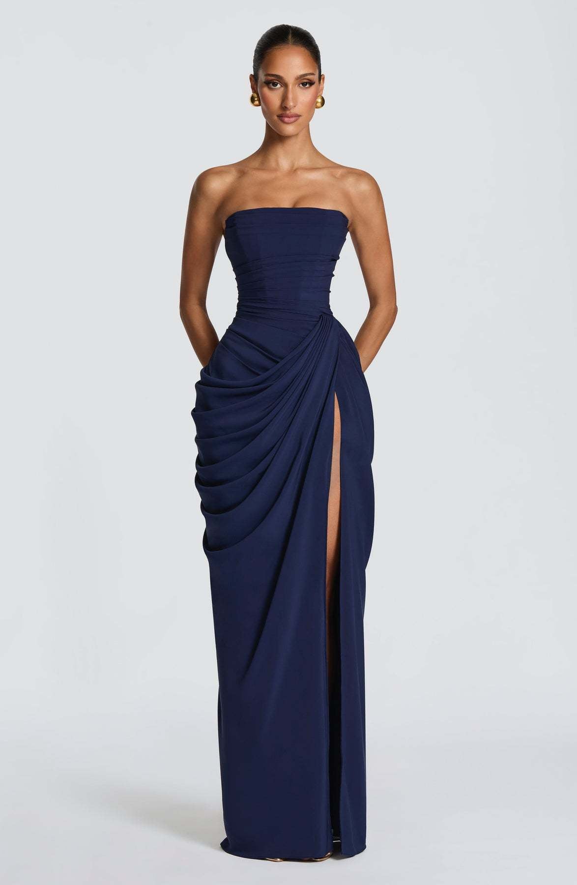 Off-Shoulder Ruffled Slit Dress for Women — Elegant Flowy Ruffle Bardot Dress with High Slit for Party & Special Occasions