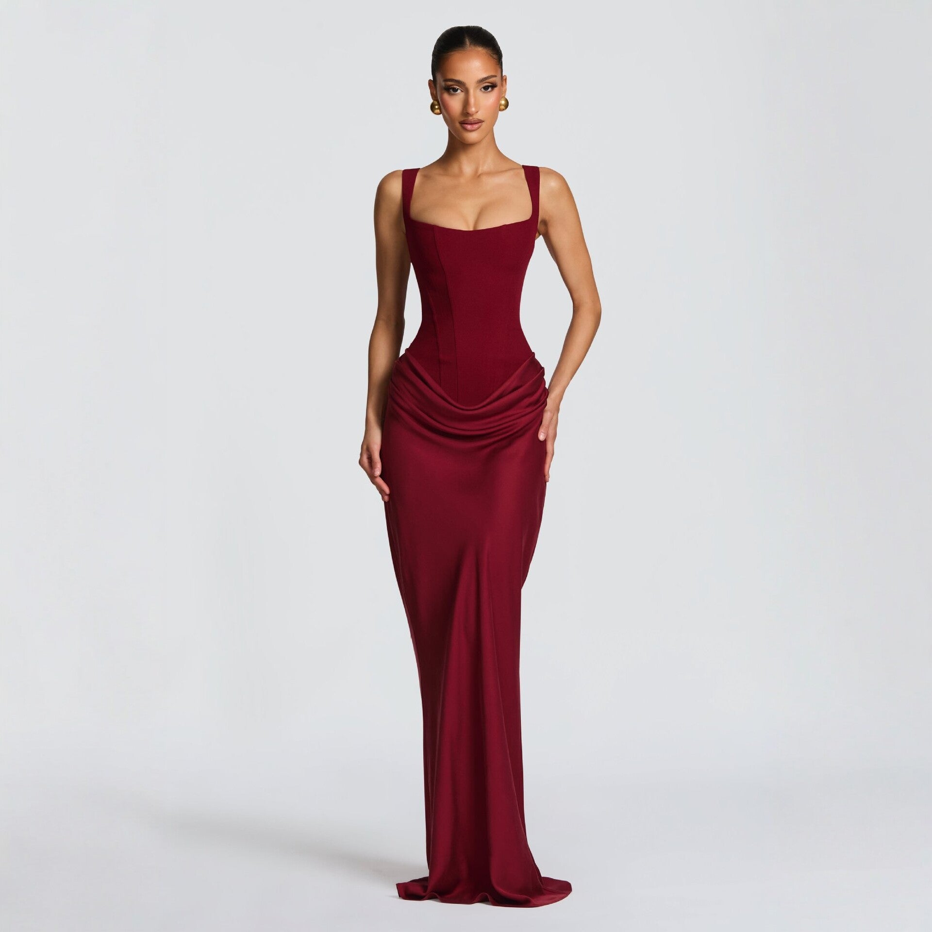 Slim Fit Square Neck Bodycon Dress for Women — Elegant Curve-Hugging Midi Dress for Office, Date Night & Party